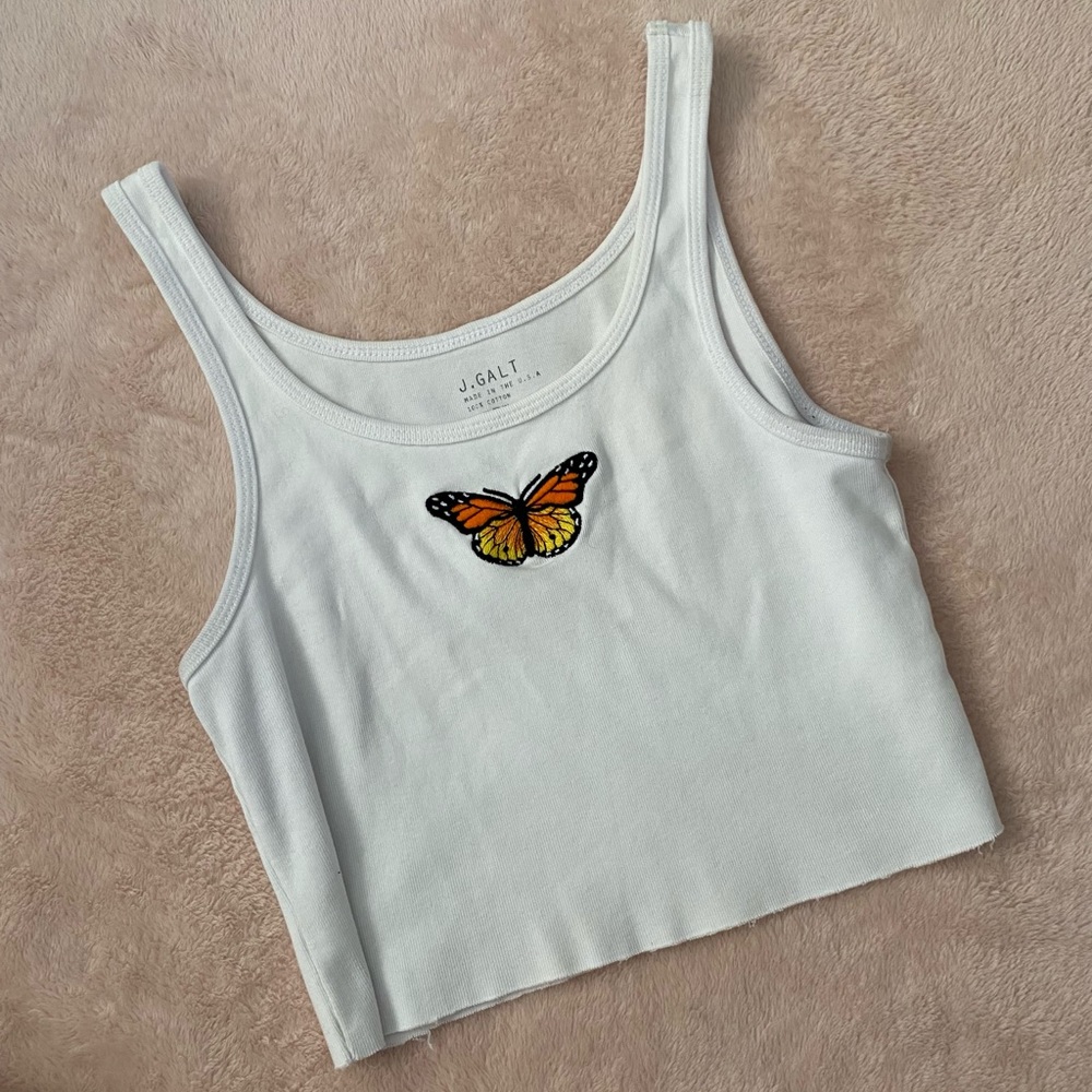 Brandy Melville White Butterfly Tank